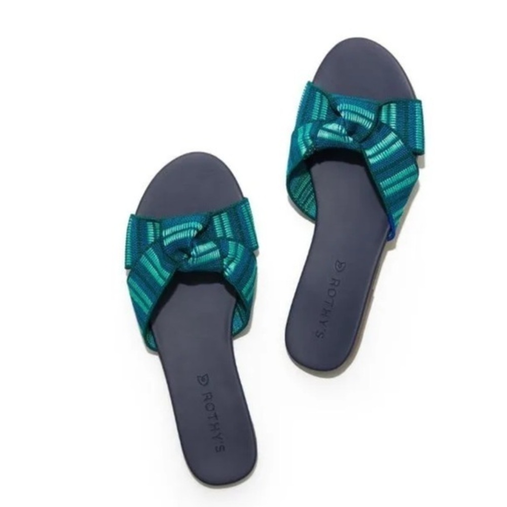 Rothy's Teal and Navy Striped Sandals